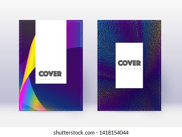 Hipster cover design template set. Rainbow abstract lines on dark blue background. Classic cover design. Wonderful catalog, poster, book template etc.