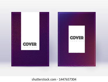 Hipster cover design template set. Violet abstract lines on dark background. Classy cover design. Worthy catalog, poster, book template etc.