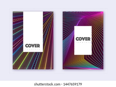 Hipster cover design template set. Rainbow abstract lines on wine red background. Classy cover design. Fascinating catalog, poster, book template etc.