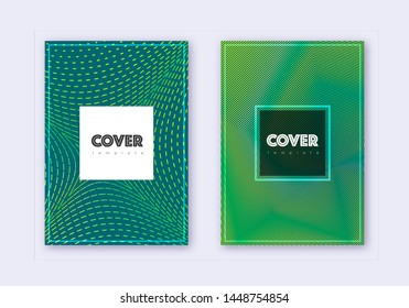 Hipster cover design template set. Green abstract lines on dark background. Cool cover design. Exquisite catalog, poster, book template etc.