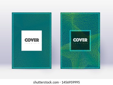 Hipster cover design template set. Green abstract lines on dark background. Cool cover design. Divine catalog, poster, book template etc.