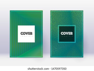 Hipster cover design template set. Green abstract lines on dark background. Cool cover design. Eminent catalog, poster, book template etc.