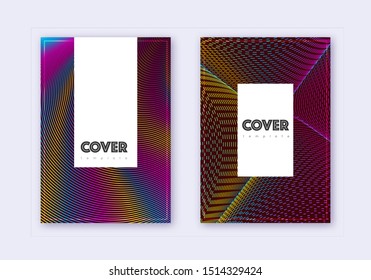 Hipster cover design template set. Rainbow abstract lines on wine red background. Classy cover design. Dazzling catalog, poster, book template etc.