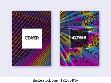 Hipster cover design template set. Rainbow abstract lines on wine red background. Creative cover design. Mind-blowing catalog, poster, book template etc.
