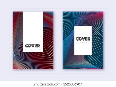 Hipster cover design template set. Red white blue abstract lines on dark background. Classy cover design. Stylish catalog, poster, book template etc.