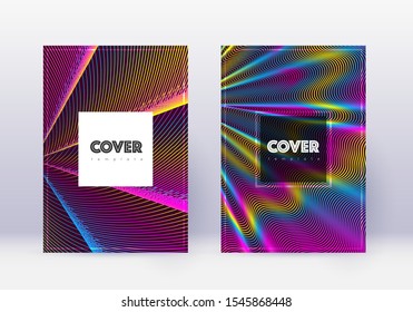 Hipster cover design template set. Rainbow abstract lines on wine red background. Creative cover design. Unequaled catalog, poster, book template etc.