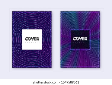 Hipster cover design template set. Neon abstract lines on dark blue background. Cool cover design. Ravishing catalog, poster, book template etc.