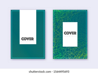 Hipster cover design template set. Green abstract lines on dark background. Charming cover design. Outstanding catalog, poster, book template etc.