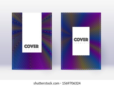 Hipster cover design template set. Rainbow abstract lines on dark blue background. Classic cover design. Sightly catalog, poster, book template etc.