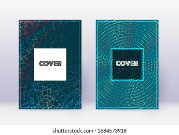 Conjunto de plantillas de diseño de portada de hipster. Líneas abstractas rojas sobre fondo azul blanco. Diseño curioso. Catálogo clásico, póster, plantilla de libro, etc.