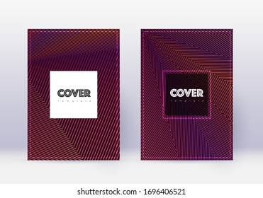 Conjunto de plantillas de diseño de portada de hipster. Líneas abstractas naranjas sobre el fondo rojo del vino. Diseño de portada creativa. Catálogo brillante, afiche, plantilla de libro, etc.
