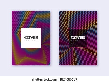 Conjunto de plantillas de diseño de portada Hipster. Líneas abstractas del arcoiris sobre fondo rojo del vino. Diseño creativo de portada. Precioso catálogo, afiche, plantilla de libro, etc.