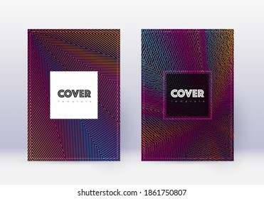 Hipster cover design template set. Rainbow abstract lines on wine red background. Creative cover design. Unusual catalog, poster, book template etc.
