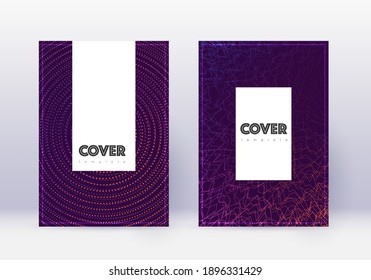 Hipster cover design template set. Violet abstract lines on dark background. Comely cover design. Bizarre catalog, poster, book template etc.
