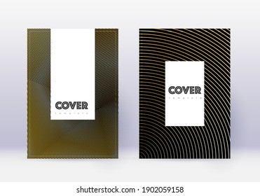Conjunto de plantillas de diseño de portada Hipster. Líneas abstractas de oro sobre fondo negro. Encantador diseño de la cubierta. catálogo en negrita, cartel, plantilla de libro, etc.