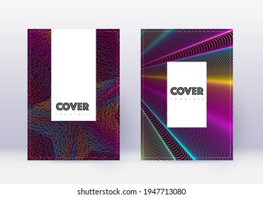 Hipster cover design template set. Rainbow abstract lines on wine red background. Classy cover design. Fine catalog, poster, book template etc.
