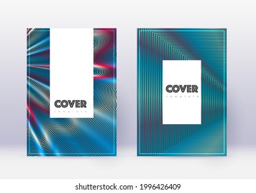 Hipster cover design template set. Red abstract lines on white blue background. Classy cover design. Mesmeric catalog, poster, book template etc.