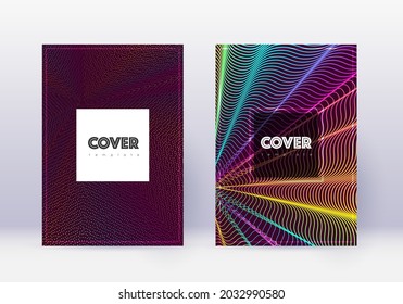 Hipster cover design template set. Rainbow abstract lines on wine red background. Creative cover design. Posh catalog, poster, book template etc.