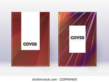 Hipster cover design template set. Orange abstract lines on wine red background. Classic cover design. Likable catalog, poster, book template etc.