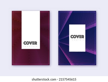 Hipster cover design template set. Violet abstract lines on dark background. Comely cover design. Awesome catalog, poster, book template etc.