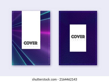 Conjunto de plantillas de diseño de portada Hipster. Líneas abstractas neón sobre fondo azul oscuro. Diseño de portada clásico. catálogo en negrita, cartel, plantilla de libro, etc.