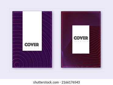 Hipster cover design template set. Violet abstract lines on dark background. Comely cover design. Actual catalog, poster, book template etc.