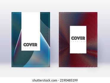 Hipster cover design template set. Red abstract lines on white blue background. Classy cover design. Memorable catalog, poster, book template etc.