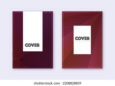 Hipster cover design template set. Violet abstract lines on dark background. Comely cover design. Charming catalog, poster, book template etc.