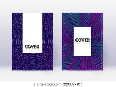 Hipster cover design template set. Neon abstract lines on dark blue background. Classic cover design. Cool catalog, poster, book template etc.
