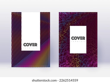 Hipster cover design template set. Rainbow abstract lines on wine red background. Classy cover design. Favorable catalog, poster, book template etc.