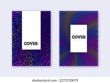 Hipster cover design template set. Rainbow abstract lines on dark blue background. Classic cover design. Quaint catalog, poster, book template etc.