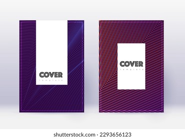 Hipster cover design template set. Violet abstract lines on dark background. Classy cover design. Wonderful catalog, poster, book template etc.