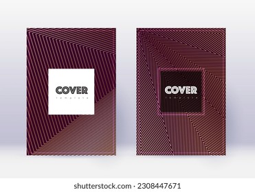 Conjunto de plantillas de diseño de portada Hipster. Líneas abstractas de oro sobre fondo marrón. Diseño de portada. Catálogo, afiche, plantilla de libro, etc. desiguales.