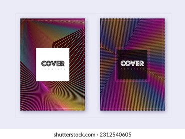 Hipster cover design template set. Rainbow abstract lines on wine red background. Creative cover design. Pleasant catalog, poster, book template etc.