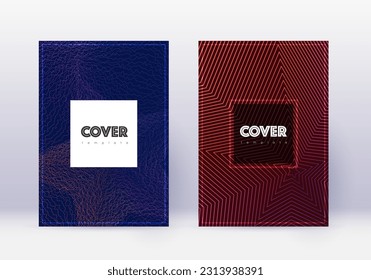 Hipster Cover Design Template Set. Abstrakte violette Linien auf dunklem Hintergrund. Neuartiges Cover-Design. Mögliche Katalog, Poster, Buchvorlage etc.