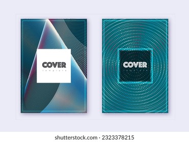 Hipster cover design template set. Red white blue abstract lines on dark background. Curious cover design. Emotional catalog, poster, book template etc.