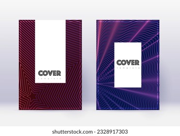 Hipster cover design template set. Violet abstract lines on dark background. Comely cover design. Amazing catalog, poster, book template etc.