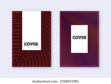 Conjunto de plantillas de diseño de portada Hipster. Líneas abstractas naranjas sobre fondo de color rojo. Diseño de portada clásico. Catálogo magnético, afiche, plantilla de libro, etc.