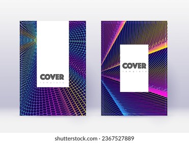 Hipster cover design template set. Rainbow abstract lines on dark blue background. Classic cover design. Ravishing catalog, poster, book template etc.