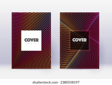 Hipster cover design template set. Rainbow abstract lines on wine red background. Creative cover design. Outstanding catalog, poster, book template etc.