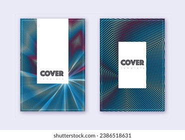 Hipster cover design template set. Red white blue abstract lines on dark background. Classy cover design. Sublime catalog, poster, book template etc.