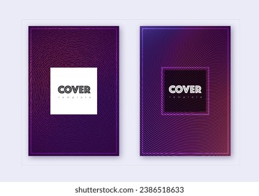 Hipster cover design template set. Violet abstract lines on dark background. Curious cover design. Noteworthy catalog, poster, book template etc.