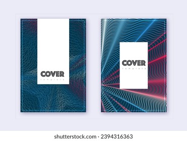 Hipster cover design template set. Red white blue abstract lines on dark background. Classy cover design. Surprising catalog, poster, book template etc.