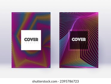 Hipster cover design template set. Rainbow abstract lines on wine red background. Creative cover design. Powerful catalog, poster, book template etc.