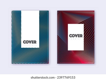 Hipster cover design template set. Red white blue abstract lines on dark background. Classy cover design. Remarkable catalog, poster, book template etc.