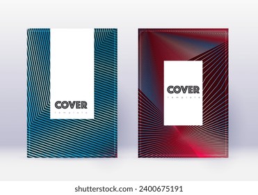 Hipster cover design template set. Red abstract lines on white blue background. Classy cover design. Marvelous catalog, poster, book template etc.