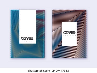 Hipster cover design template set. Red white blue abstract lines on dark background. Classy cover design. Symmetrical catalog, poster, book template etc.