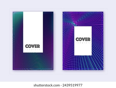 Hipster cover design template set. Neon abstract lines on dark blue background. Classic cover design. Extraordinary catalog, poster, book template etc.