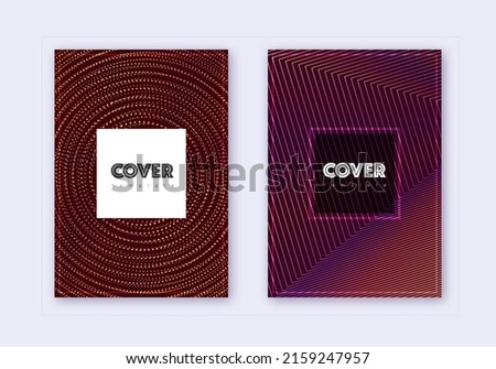 Hipster cover design template set. Orange abstract lines on wine red background. Cool cover design. Terrific catalog, poster, book template etc.