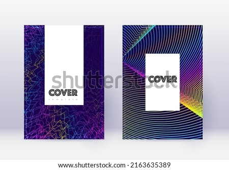 Hipster cover design template set. Rainbow abstract lines on dark blue background. Classic cover design. Terrific catalog, poster, book template etc.